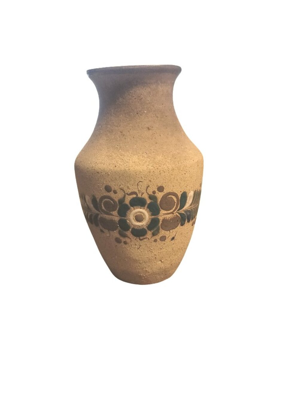 Mexican Tonala Pottery Vase Floral Signed Sandstone Clay Vintage 1970s Folk Art